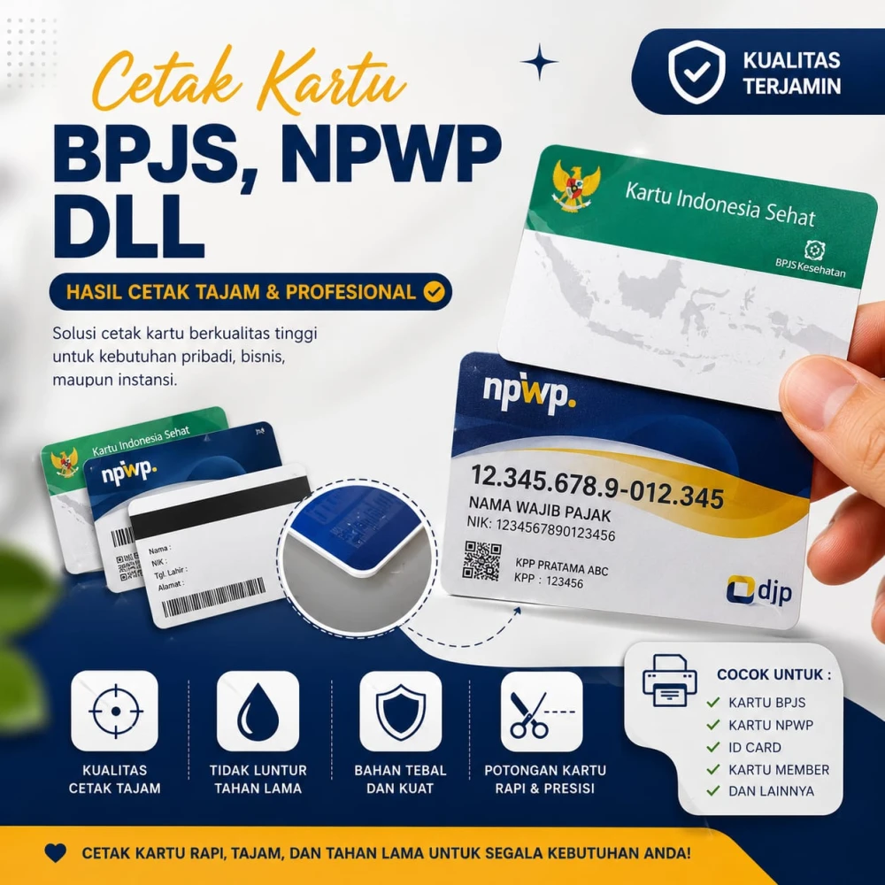 Kartu Member Cetak ID Card PVC: Kartu KIS, BPJS, NPWP Setara ATM