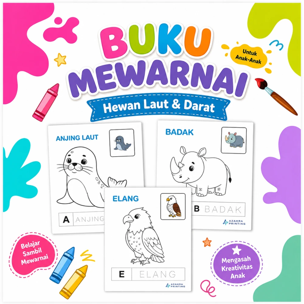 Worksheet Lembar belajar mewarnai hewan isi 20 lembar