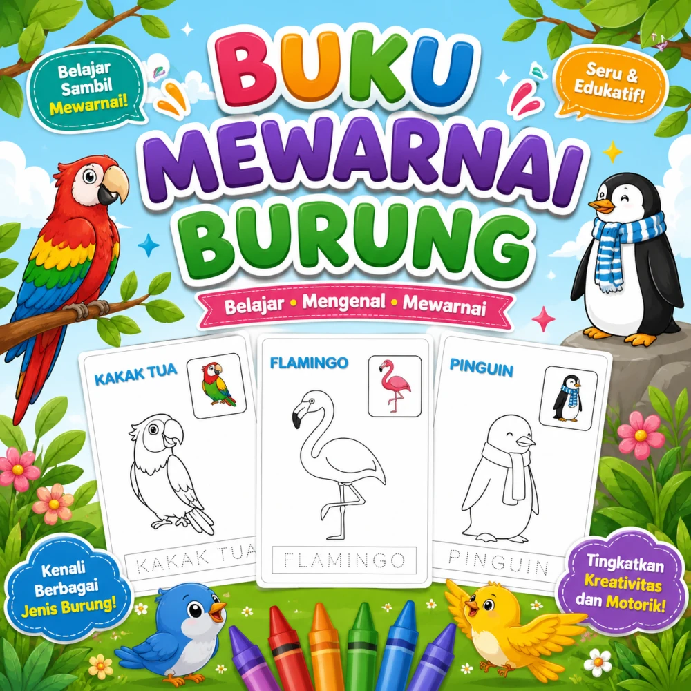 Worksheet Lembar belajar mewarnai burung isi 20 lembar