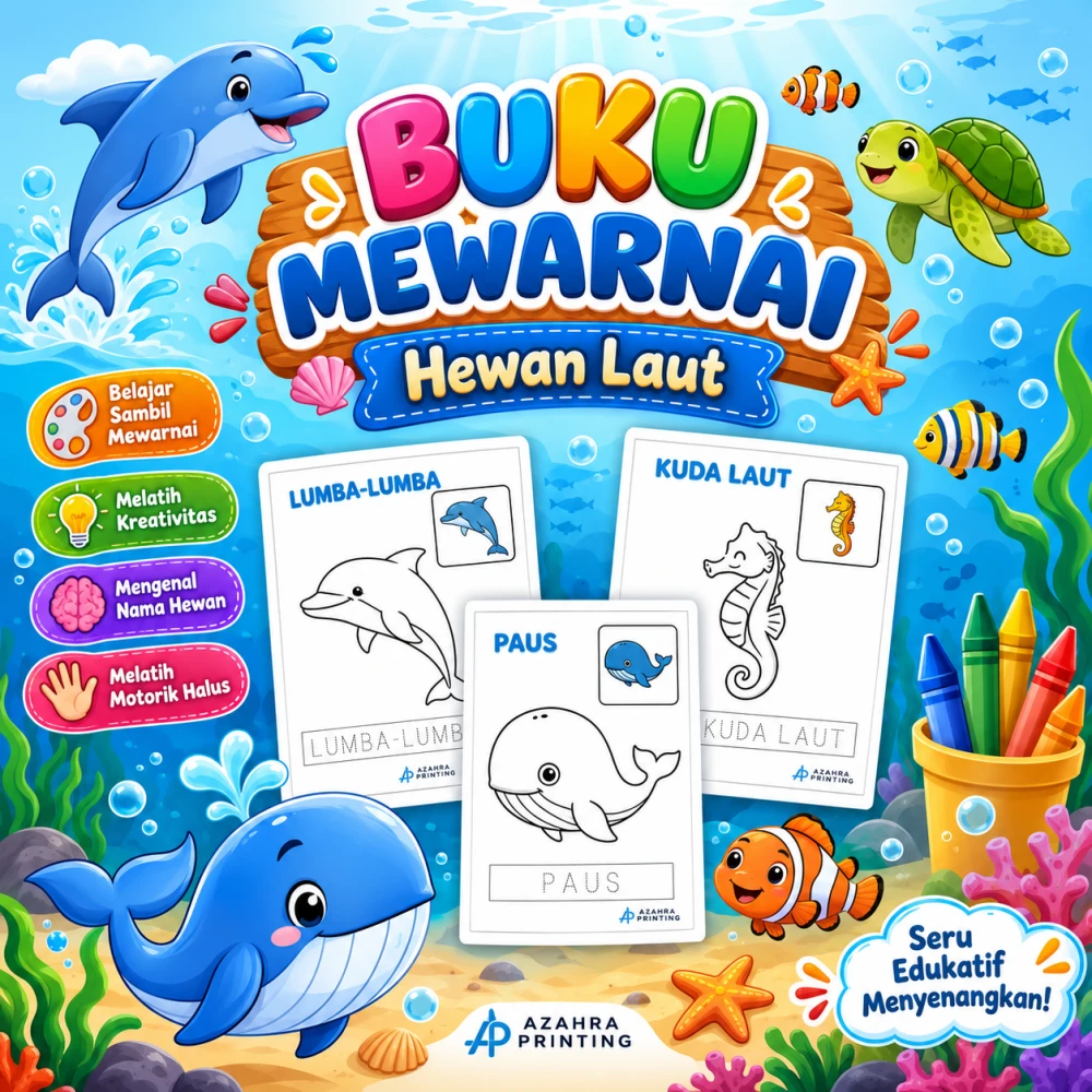 Worksheet Lembar belajar mewarnai hewan laut isi 20 lembar