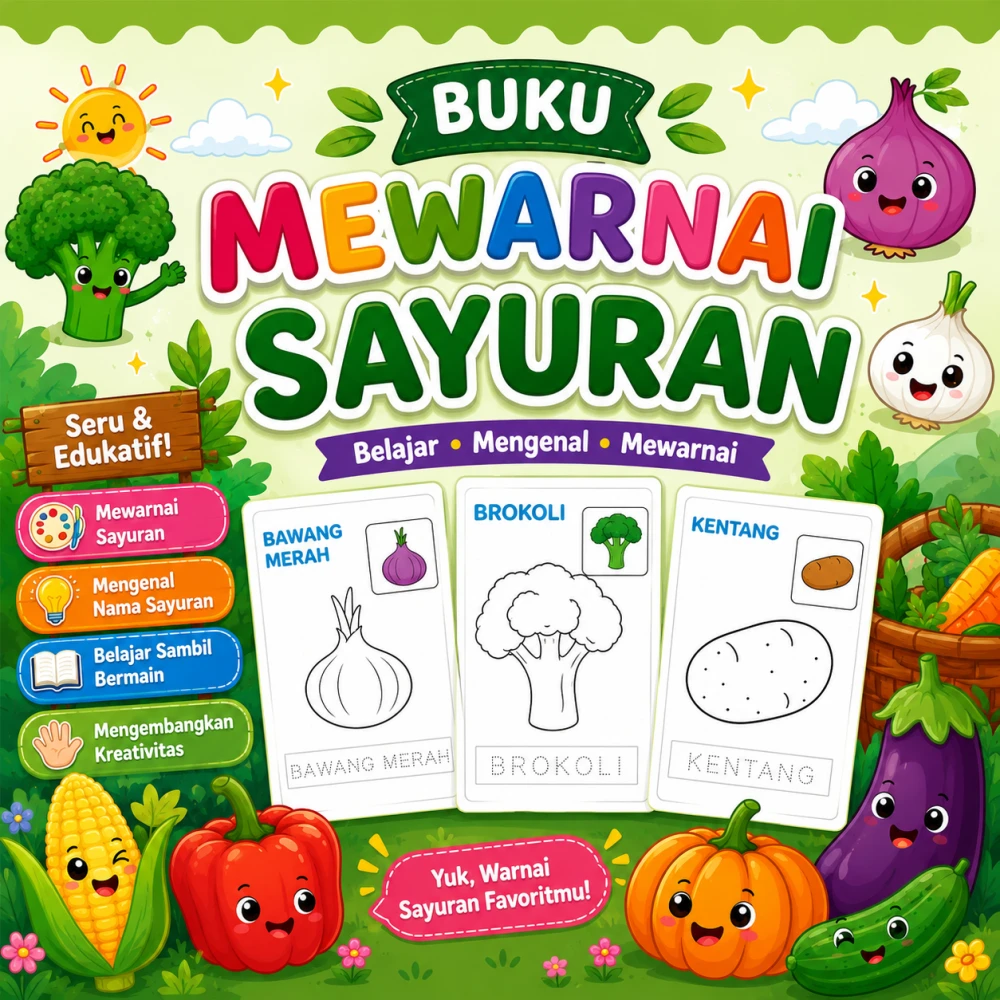 Worksheet Lembar belajar mewarnai sayuranisi 20 lembar