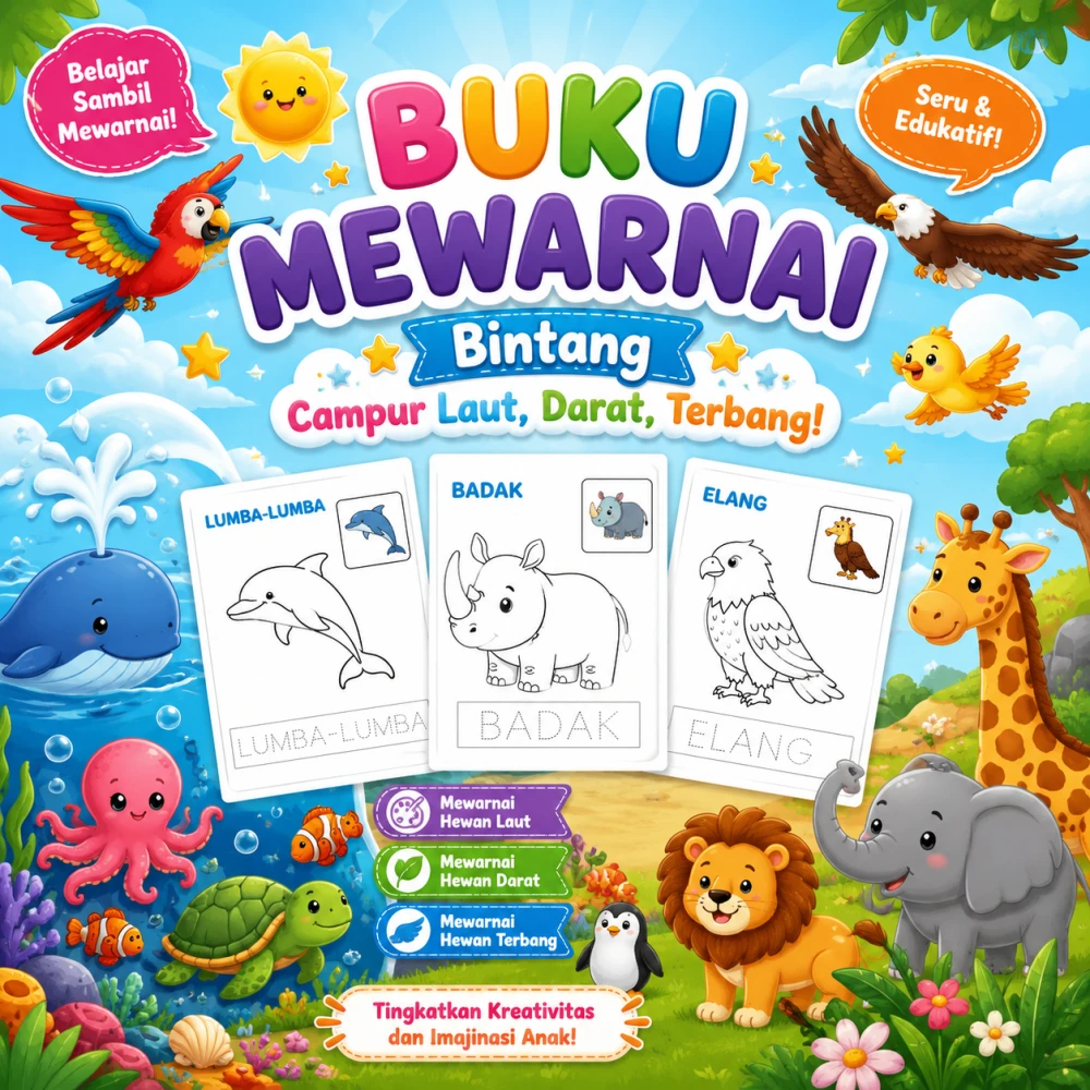Worksheet Lembar belajar mewarnai custome isi 50 lembar